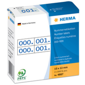 HERMA Etiquette numérique 0-999, 10 x 22 mm, rouge, double