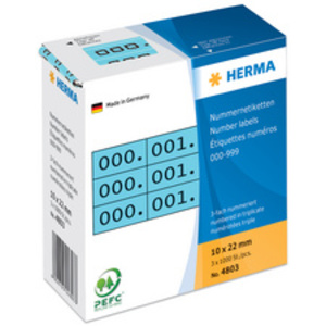 HERMA Etiquette numérique 0-999, 10 x 22 mm, noir, triple