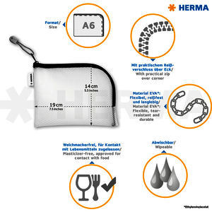 HERMA Pochette à fermeture à zip 'Mesh Bags', A6, bleu
