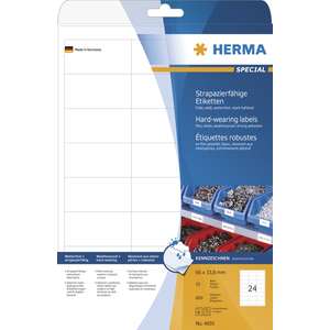 HERMA Etiquette en film SPECIAL, 66 x 33,8 mm, blanc