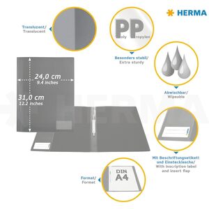 HERMA Chemise à lamelle, PP, A4, gris translucide