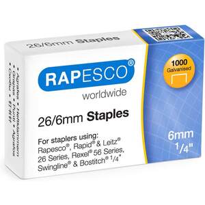 RAPESCO Agrafes 26/6, 1.000 pièces, galvanisé