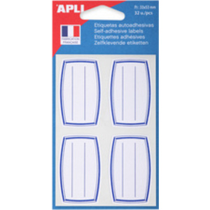 APLI Etiquettes pour livre, blanc/bleu, 34 x 75 mm lignées