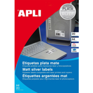 APLI Etiquette polyester, résistant, 210 x 297 mm, argent