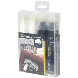 Securit Feutre-craie WATERPROOF LARGE, étui de 4, assorti