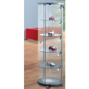 kerkmann Vitrine ronde expoline, 4 étagères en verre, gris