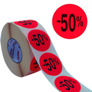 METO Etiquette promotionnelle '-50%', rond, rouge fluo