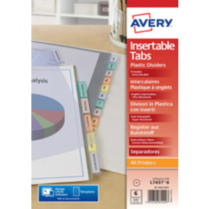 AVERY Intercalaires à onglets, 6 touches, PP, transparent - 55151
