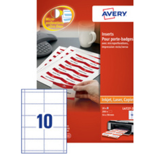 AVERY Insert imprimable pour badge, 90 x 54 mm, blanc