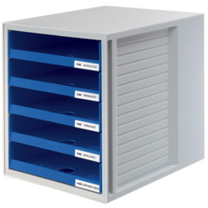 HAN Module de classement, 5 tiroirs ouverts, gris/bleu