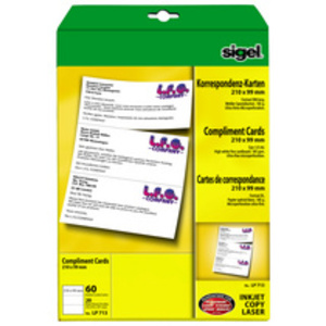 Sigel cartes de correspondance PC, format DL, 185g/m2, blanc  - 20007