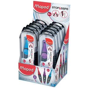 Maped Boîte de compas Stop & Safe, bleu, présentoir de 10