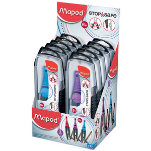Maped Boîte de compas Stop & Safe, bleu, présentoir de 10