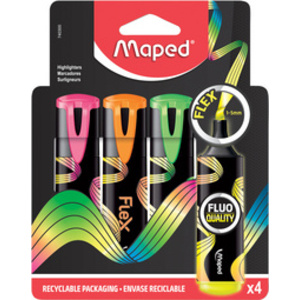 Maped Surligneur FLEX, pointe flexible, étui carton de 4