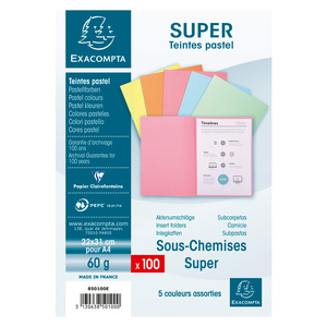 EXACOMPTA Sous-chemises SUPER 60, A4, 60 g/m2, assorti
