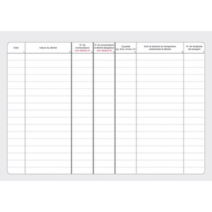 ELVE Registre des déchets sortants, 108 pages, 210 x 297 mm