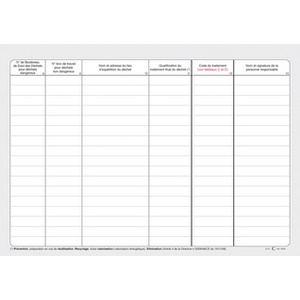 ELVE Registre des déchets sortants, 108 pages, 210 x 297 mm