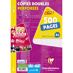 Clairefontaine Copies doubles perforées, A4, quadrillé 5x5