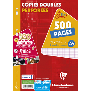 Clairefontaine Copies doubles perforées, A4, quadrillé 5x5