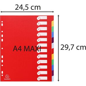 EXACOMPTA Intercalaires en plastique, uni, A4+, 12 touches