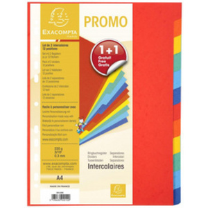 EXACOMPTA Intercalaires en carton, A4, 12 touches, promo 1+1