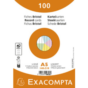 EXACOMPTA Fiches bristol, A5, ligné, assorti