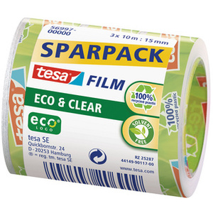 tesa Film Ruban adhésif Eco & Clear pack éco, 15 mm x 10 m