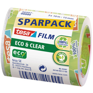 tesa Film Ruban adhésif Eco & Clear pack éco, 19 mm x 33 m