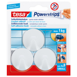 tesa Powerstrips Crochet adhésif SMALL, rond, blanc