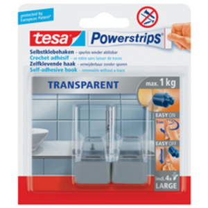 tesa Powerstrips Crochet adhésif LARGE, transparent / blanc