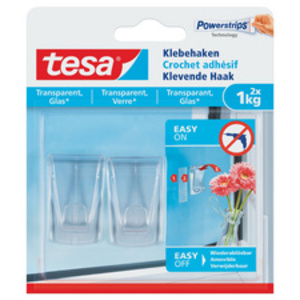 tesa Powerstrips Crochet adhésif pour verre, transparent