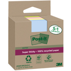 Post-it Super Sticky Recycling Notes, 76 x 76 mm, coloré