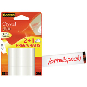 3M Scotch Ruban adhésif Crystal Clear 600, 19 mm x 15 m, 2+1