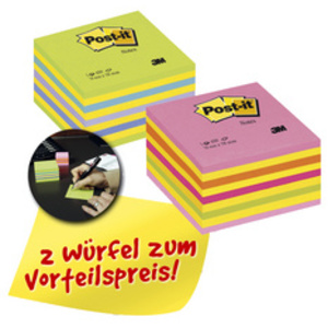 Post-it Bloc-note cube, 76 x 76 mm, pack promo, assorti
