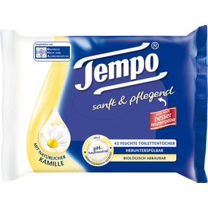 Tempo Lingette humide de toilette doux & soigneux