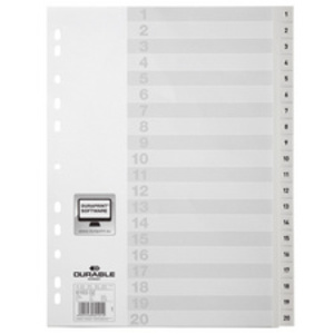 DURABLE Intercalaires en plastique, numérique, A4,20 touches
