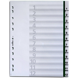 DURABLE Intercalaires en plastique, PP, 12 touches