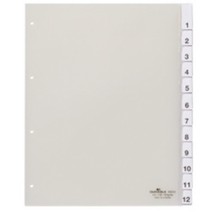 DURABLE Intercalaires plastique, A4, 12 touches, transparent