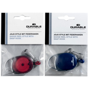 DURABLE Porte-badge avec enrouleur, oval, rouge/transparent
